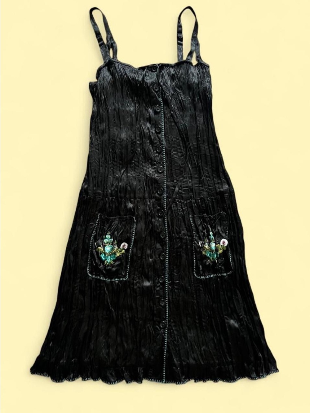 BETSEY JOHNSON • RARE VINTAGE 100% SILK FLORAL EMBROIDERY SLIP DRESS